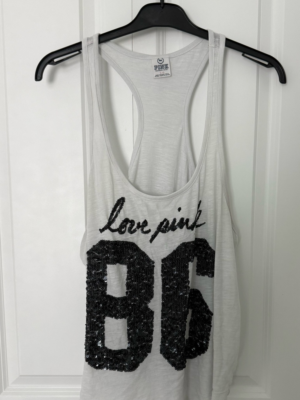 VS PINK Sequin 86 Racerback Tank - White
